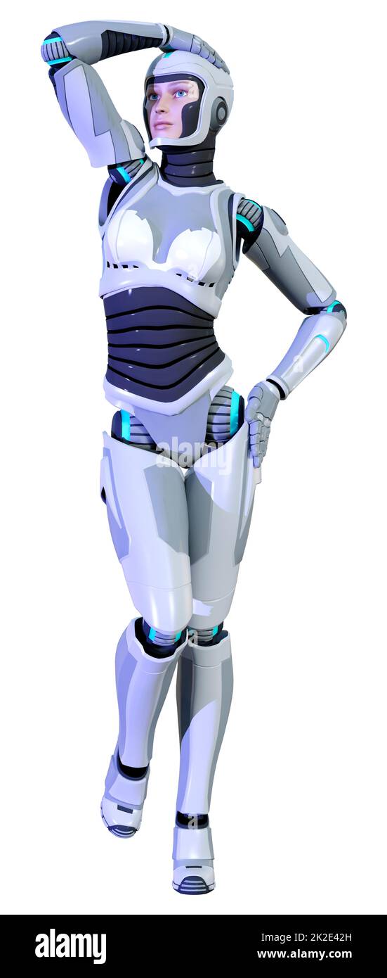 3D Rendering Female Robot on White Stock Photo