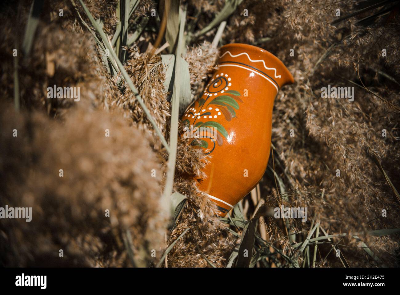 brown clay jug in the sun Stock Photo