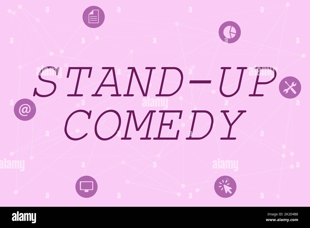 Sign displaying Stand Up Comedy. Business idea Comedian performing speaking in front of live audience Line Illustrated Backgrounds With Various Shapes And Colours. Stock Photo