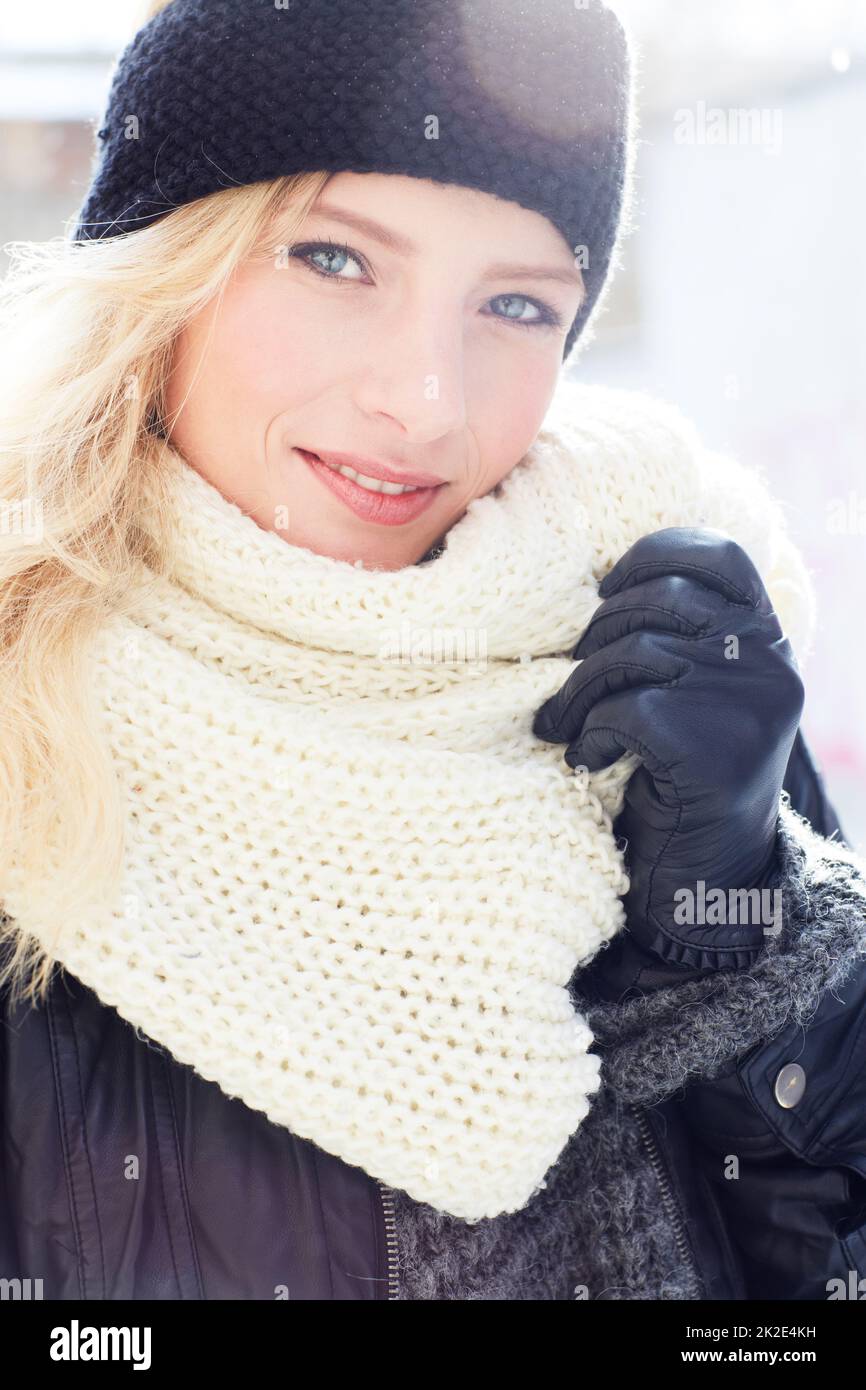 Shes ready for the perfect ski holiday. Portrait of an attractive and stylish young woman posing in the studio. Stock Photo
