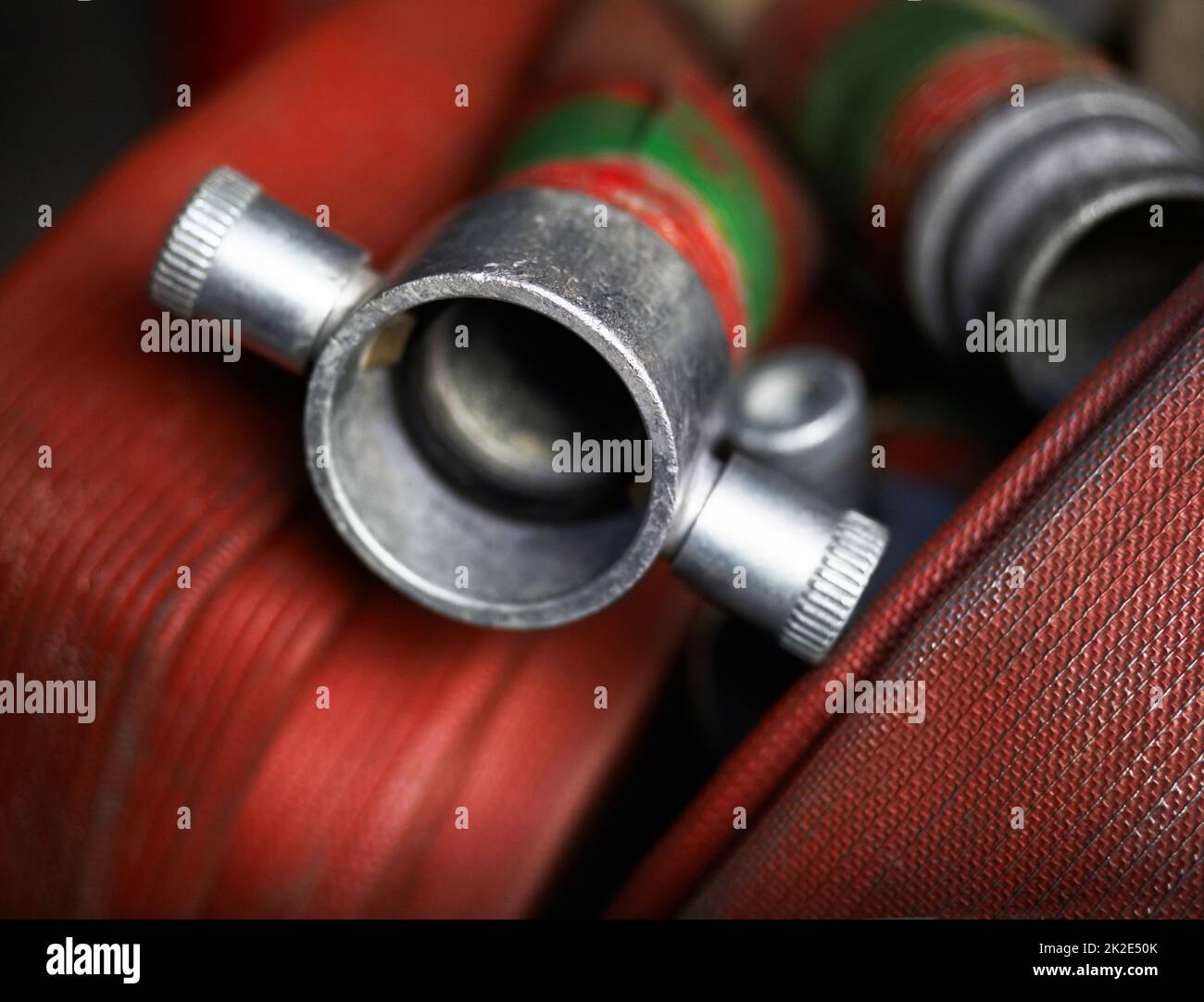 No fire too big. Cropped shot of a group of fire hoses. Stock Photo