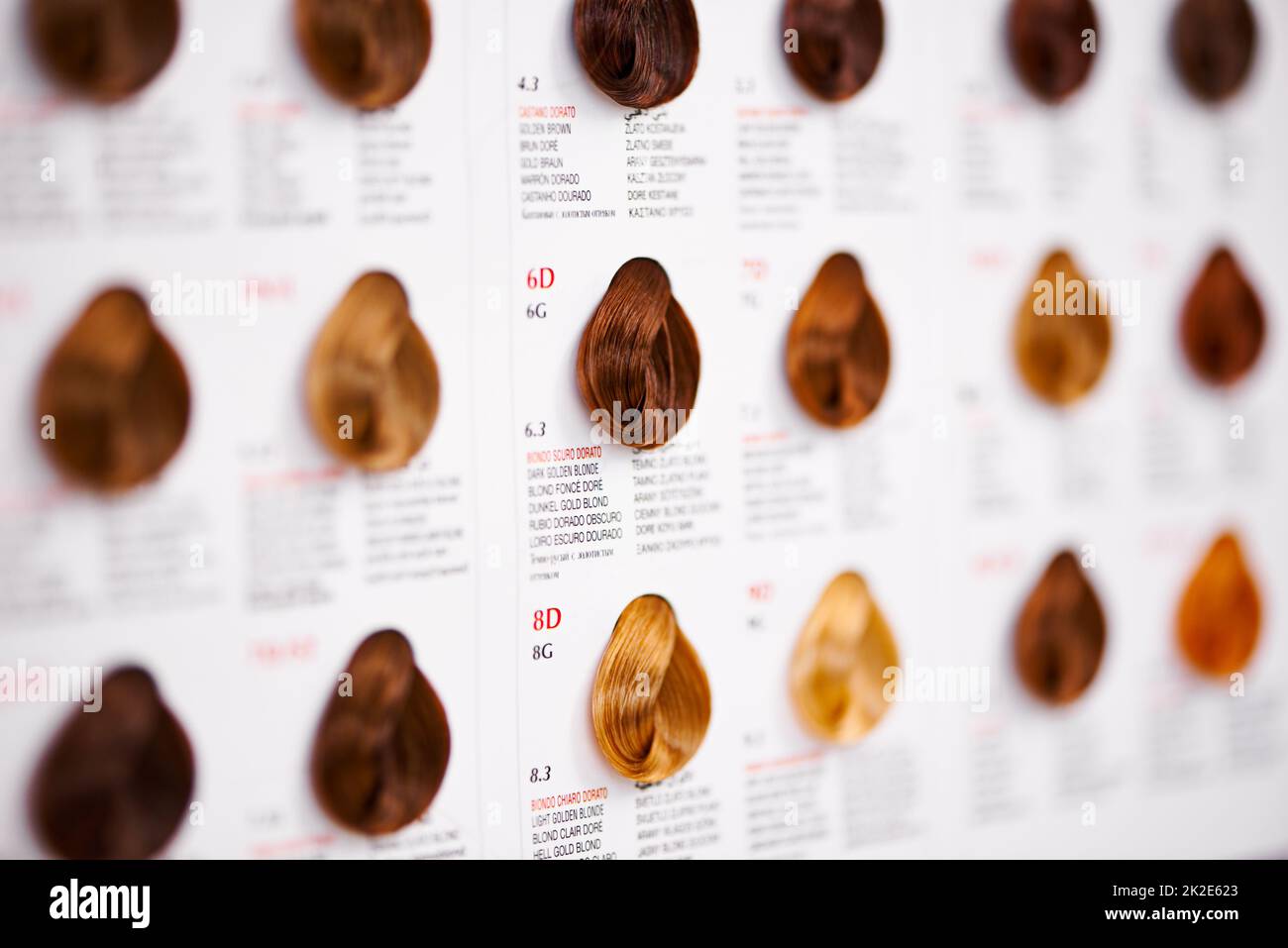 Any color you can think of. A cropped view of various haircolor swatches. Stock Photo