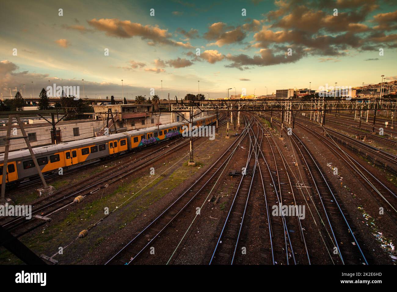 Essential transportation for commuter life. A high angle shot of a railway. Stock Photo