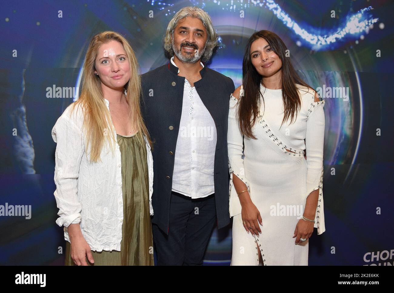 Hollywood, CA. September 22, 2022, Veronica Schreibeis Smith, Puunasha and Gabriella Wright arriving to the Immersive Deepak Chopra: Journey to Self at Lighthouse Artspace LA on September 22, 2022 in Hollywood, CA. © OConnor/AFF-USA.com Stock Photo