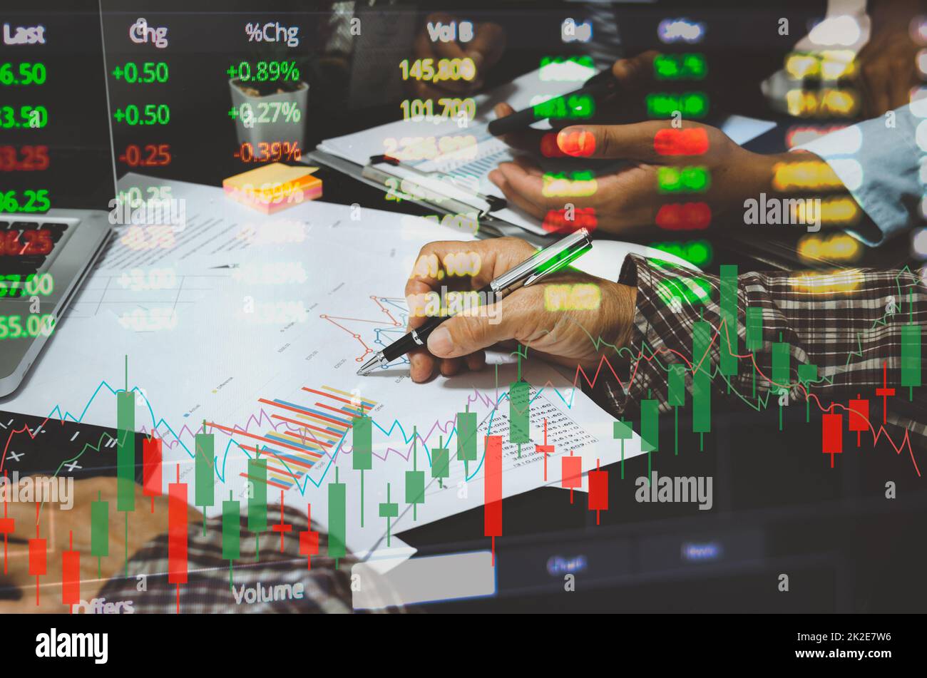 business graph charts of financial concept.Stock market exchange trading graph analysis investment indicator Stock Photo