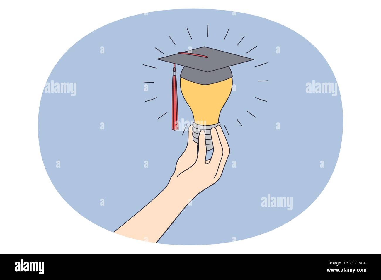 Person hand hold lightbulb in graduation cap Stock Photo Alamy