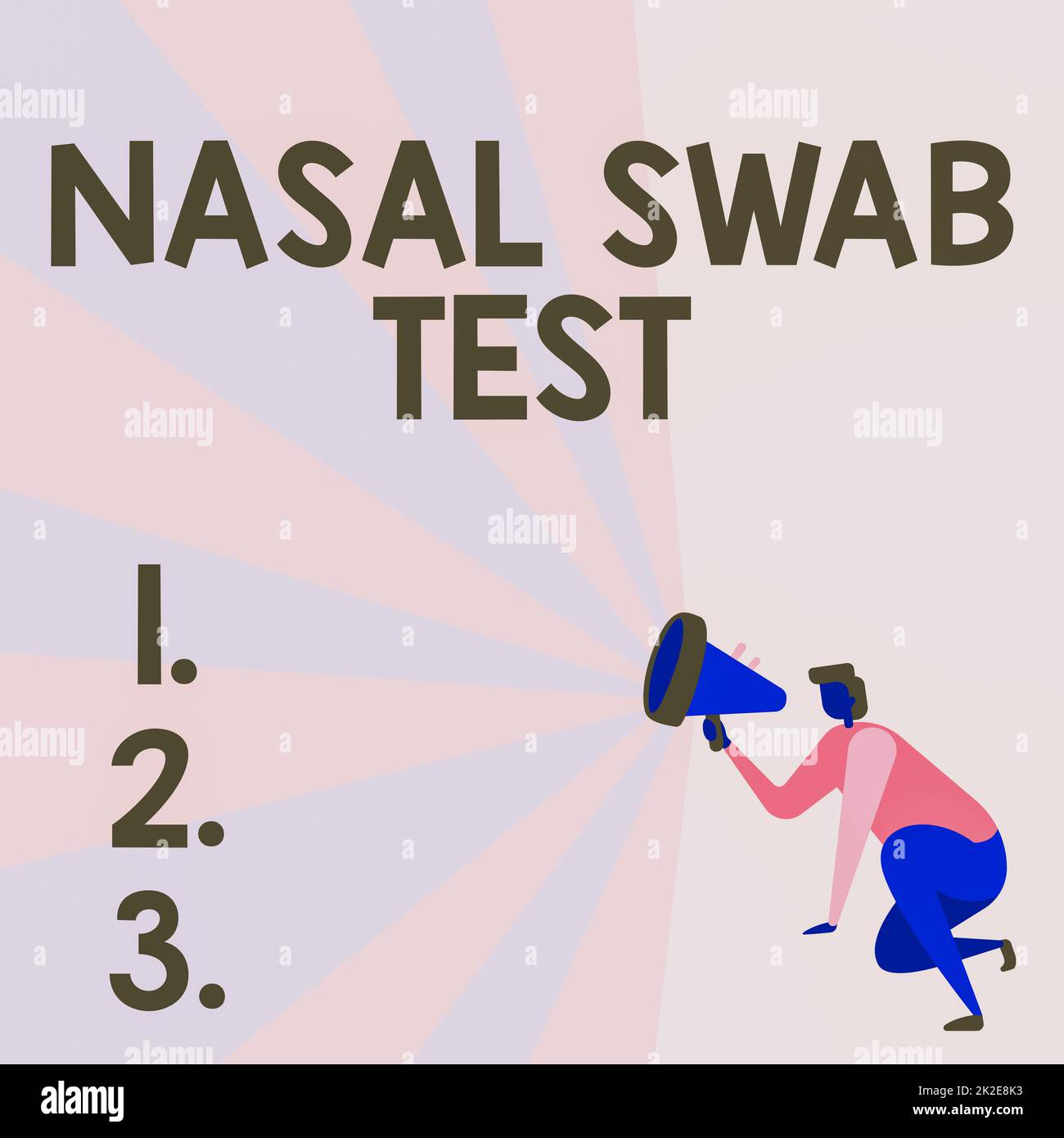 Conceptual display Nasal Swab Test. Business idea diagnosing an upper respiratory tract infection through nasal secretion Illustration Of A Person Kneeling Using Megaphone Making New Announcement. Stock Photo