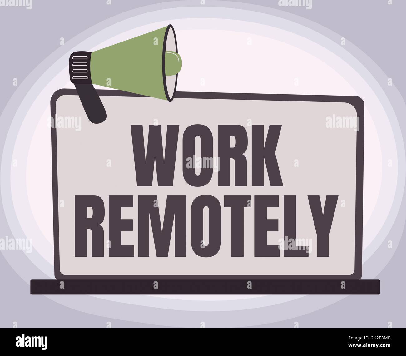 Sign displaying Work Remotely. Internet Concept Work Remotely Illustration Of Megaphone On Blank Monitor Making Announcements. Stock Photo