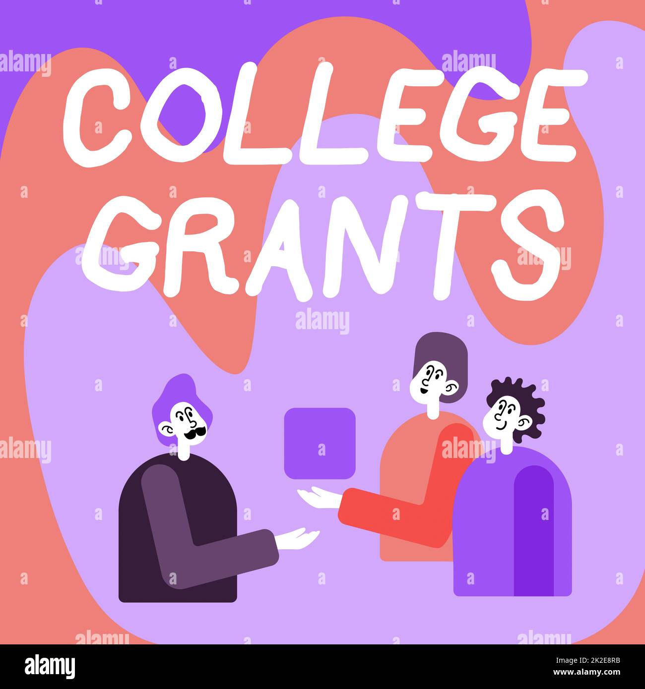 Conceptual display College Grants. Business concept monetary gifts to showing who are pursuing higher education Colleagues Displaying Cube Representing Teamwork Discussing Future Project. Stock Photo