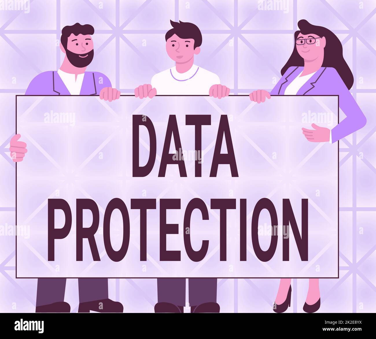 Sign displaying Data Protection. Business overview Protect IP addresses and personal data from harmful software Three Colleagues Holding Presentation Board Showing New Ideas. Stock Photo