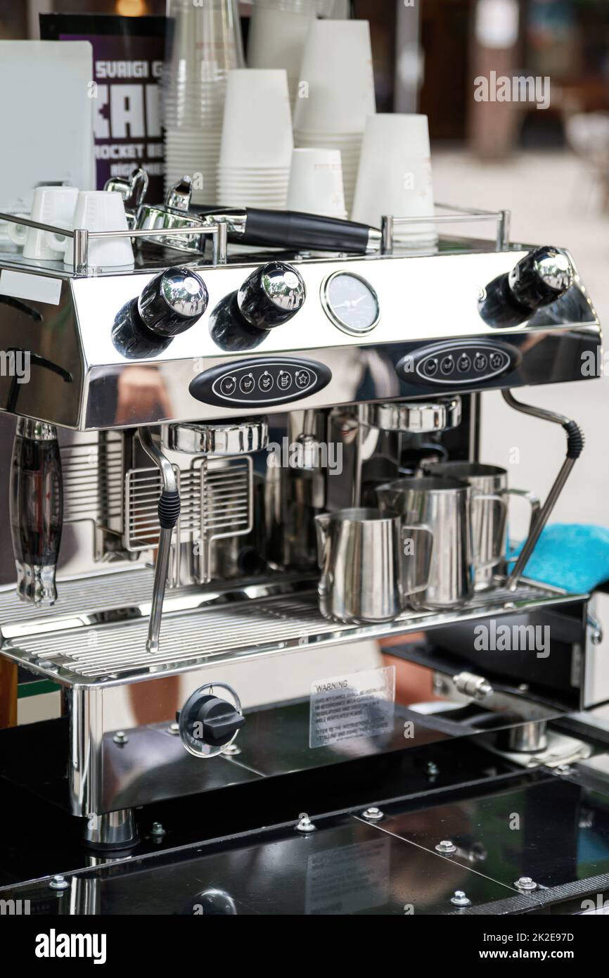 Professional espresso machine in outdoor coffee shop Stock Photo Alamy