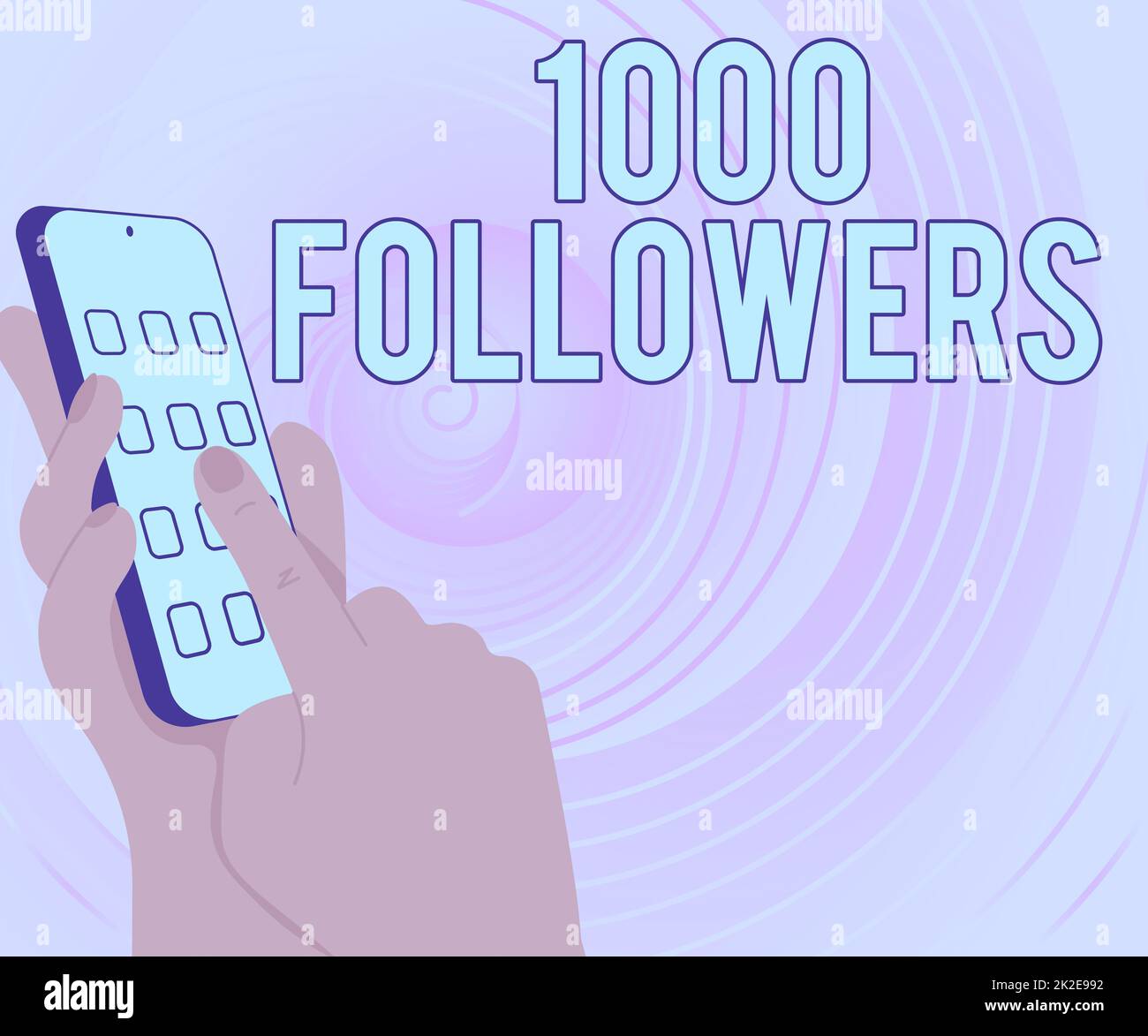 Text sign showing 1000 Followers. Concept meaning number of individuals who follows someone in Instagram Hands Holding Technological Device Pressing Application Button. Stock Photo