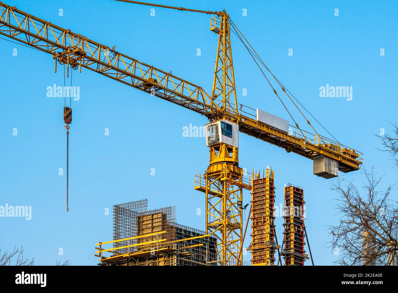 Yellow tower crane Stock Photo
