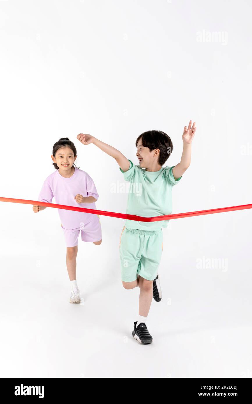 Korean boy and girl fitness and exercise concept in white background