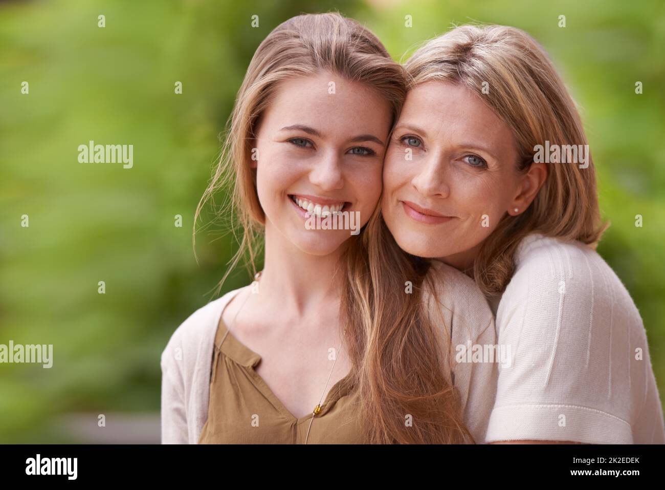 Theyve always been very close. Portrait of a mother embracing her daughter. Stock Photo