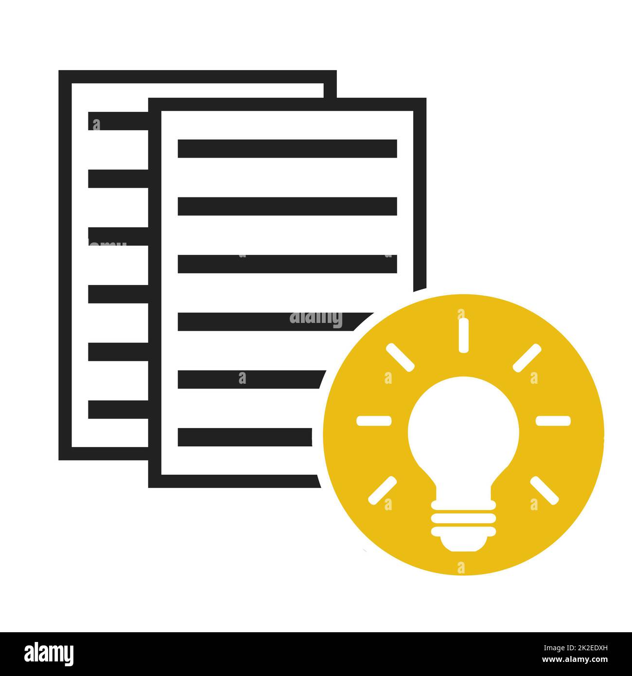 Documents, paper or data with orange light bulb Stock Photo - Alamy