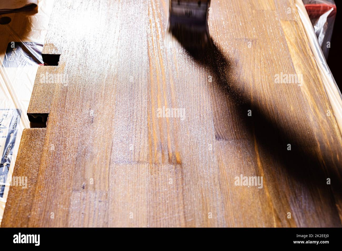 varnished surface of stained pine furniture board Stock Photo Alamy