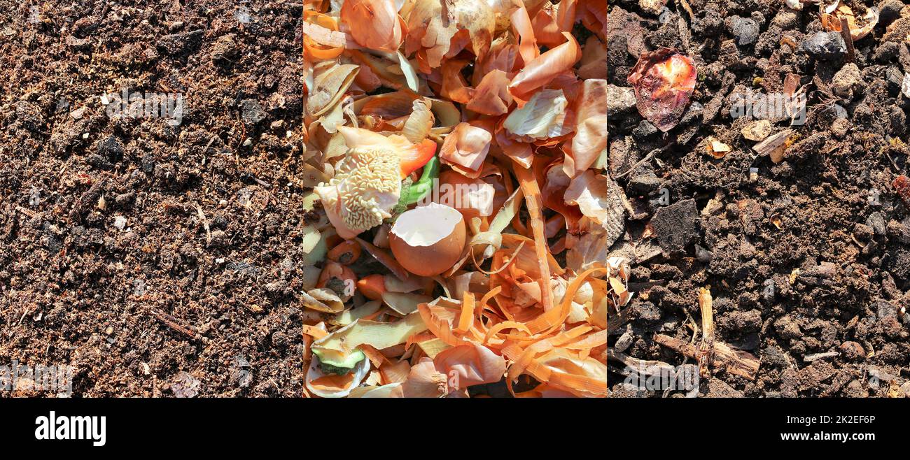 Three stages of compost production stock photo alamy