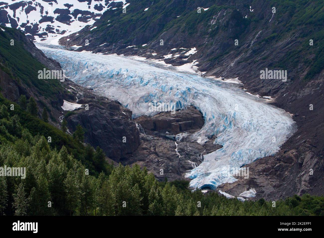 The Bear Glacier in the Bear Glacier Provincial Park, near Stewart, northern British Columbia, Canada as viewed from Highway 37A in July Stock Photo