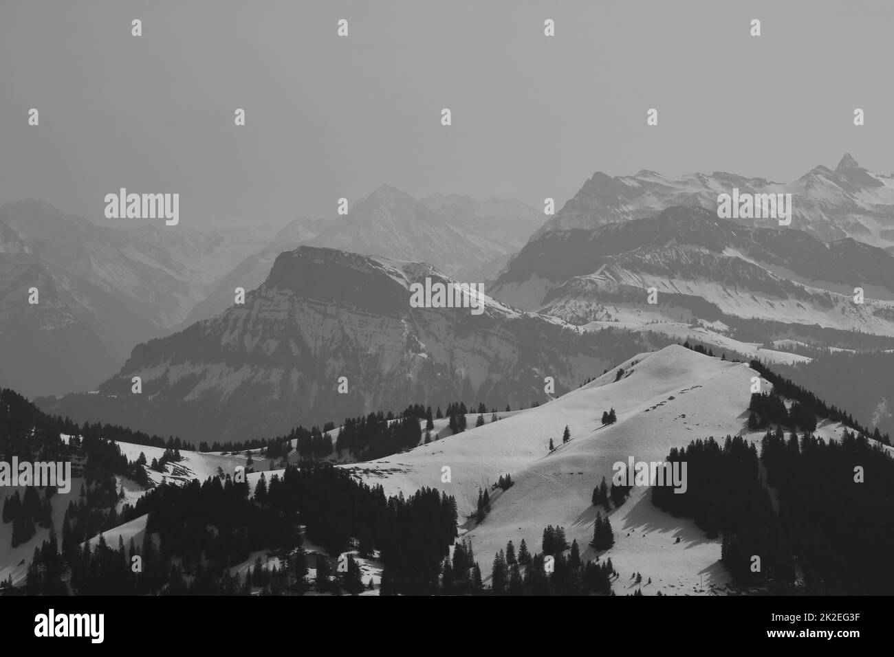 Mount Fronalpstock and other mountains seen from Rigi Kulm Stock Photo