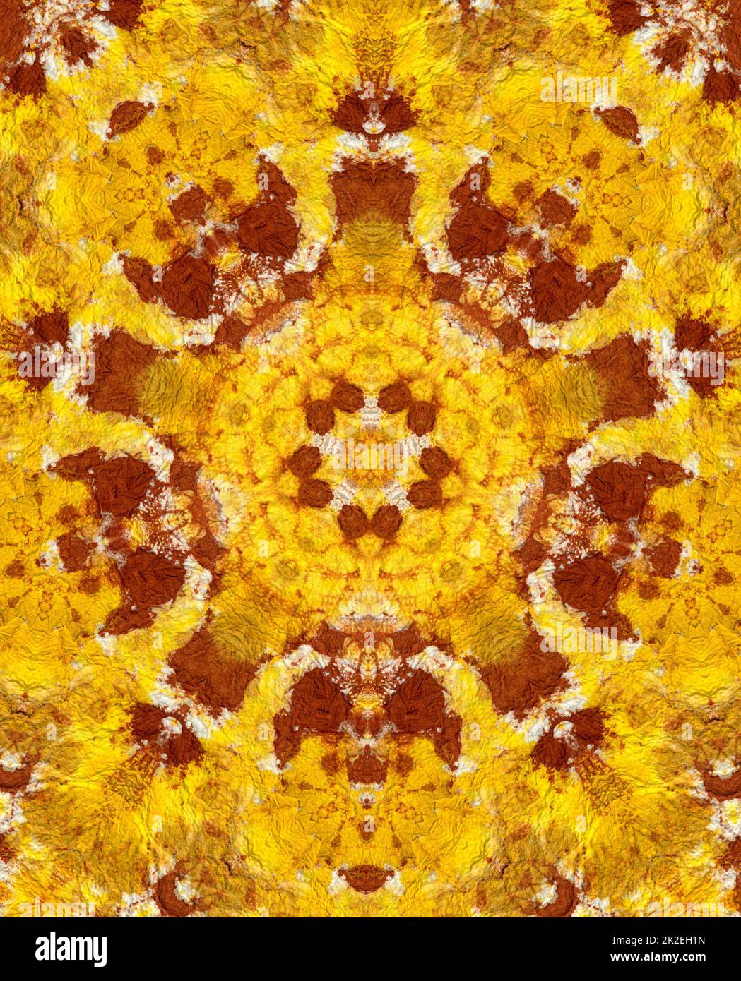 Yellow and Brown Textured Background Painted Kaleidoscope Stock Photo