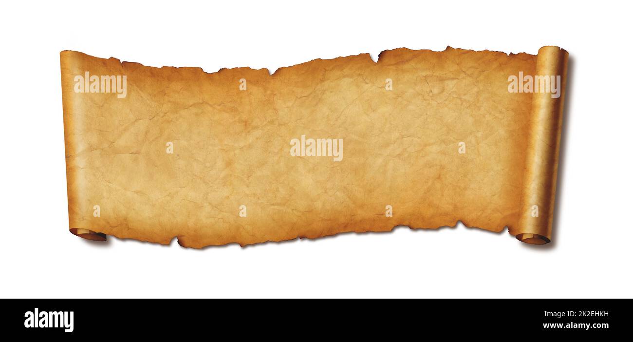 Old paper horizontal banner. Parchment scroll isolated on white with ...