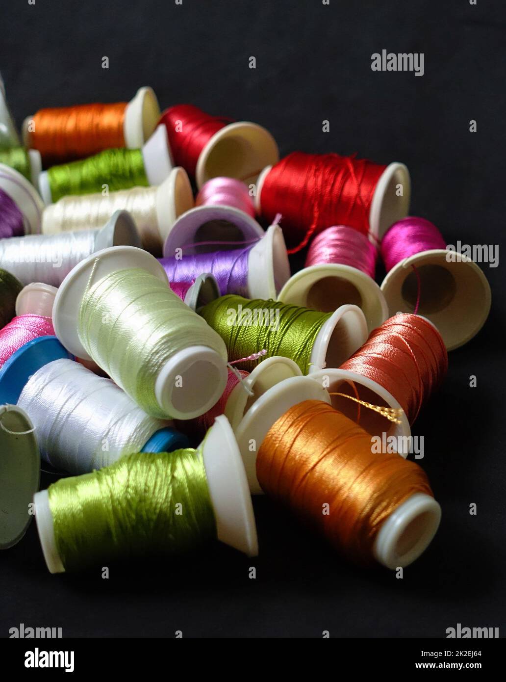 Closeup There Are Lots Of Colorful Spools Of Thread Thick Sewing