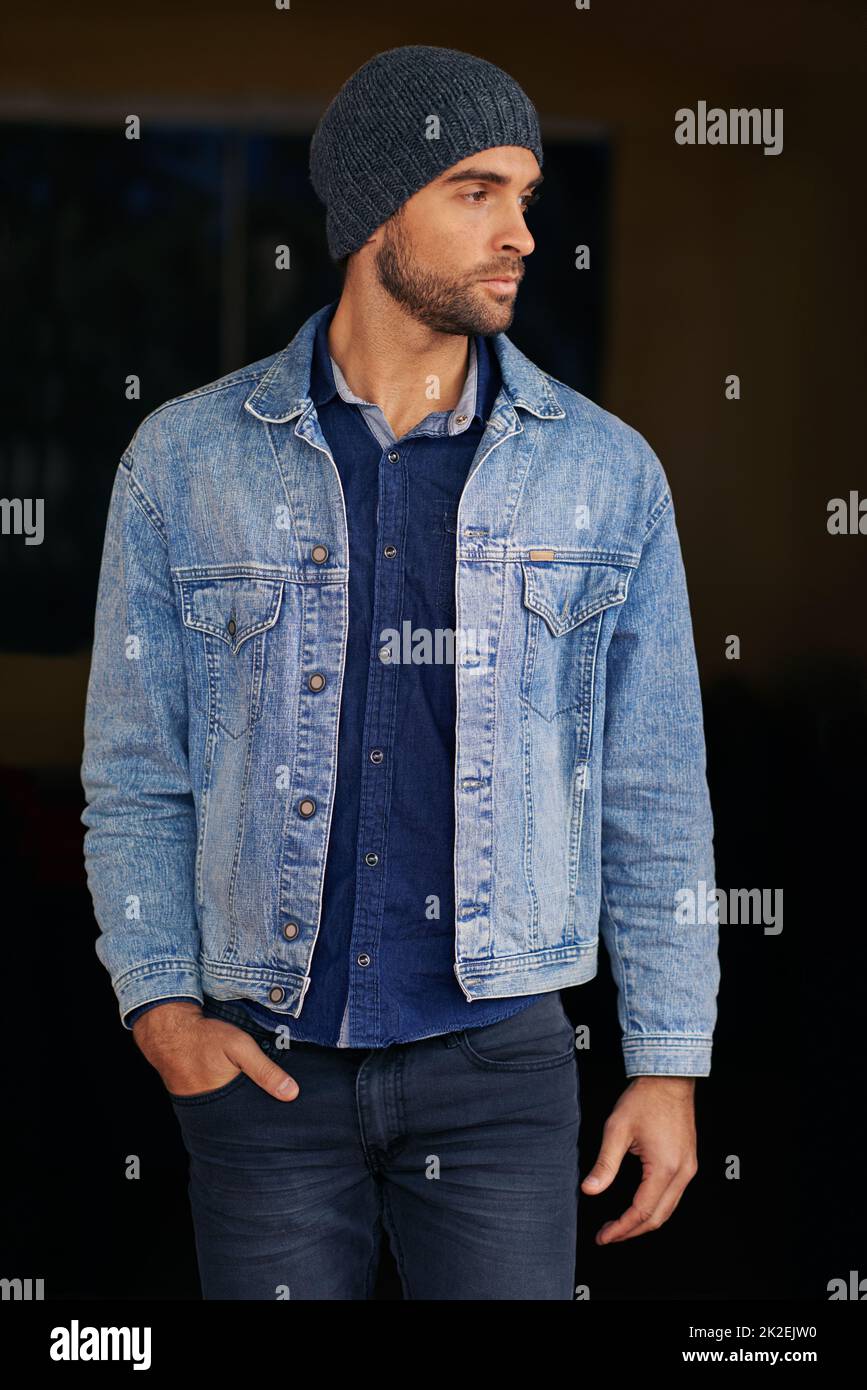 Check it out. Cropped shot of a fashionable young man dressed in denim clothing. Stock Photo