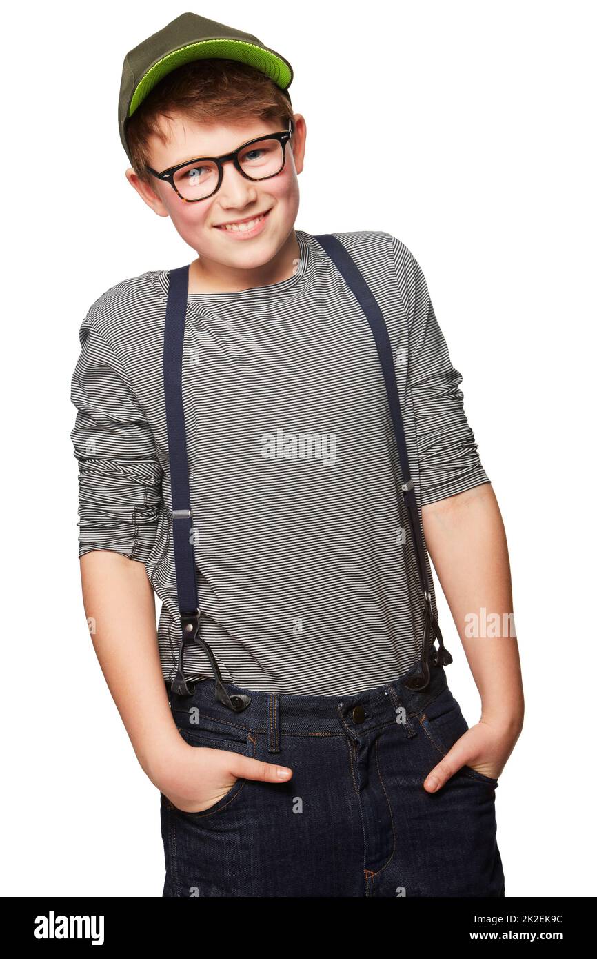Nerdy is the new cool. A teenage boy wearing a hat and glasses. Stock Photo