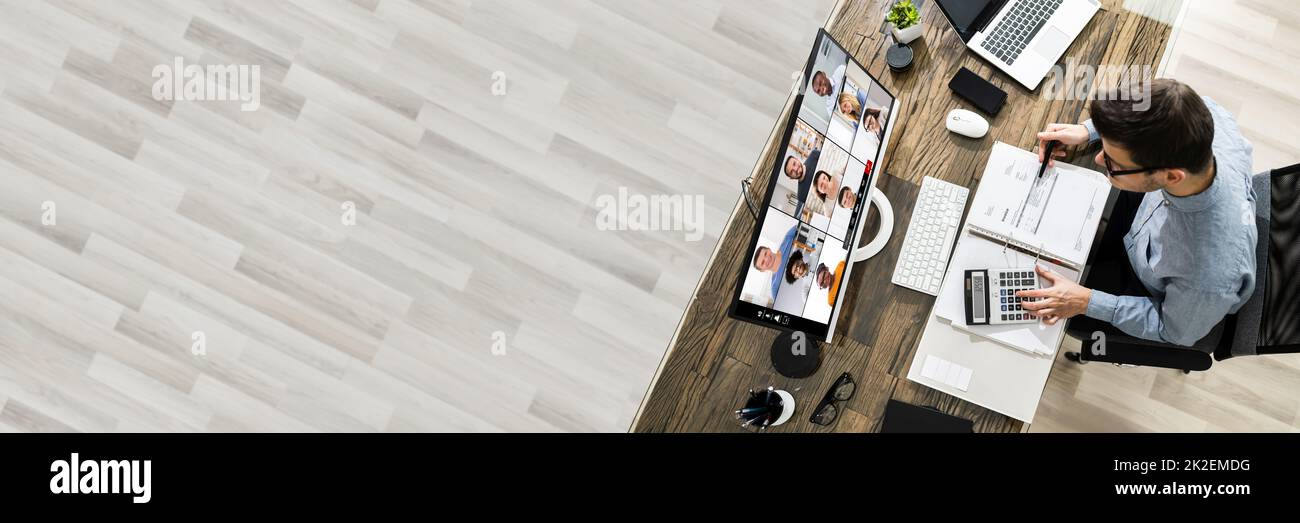 Financial Tax Advisor In Video Conference Meeting Call Stock Photo