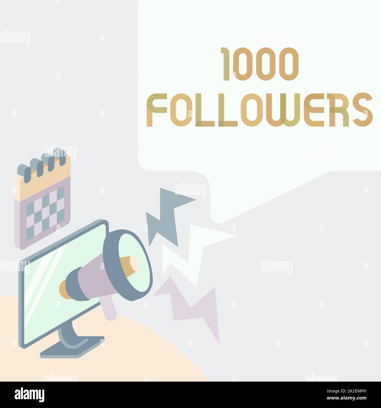 Text caption presenting 1000 Followers. Concept meaning number of individuals who follows someone in Instagram Monitor Drawing With Megaphone Producing Lighting To Message . Stock Photo