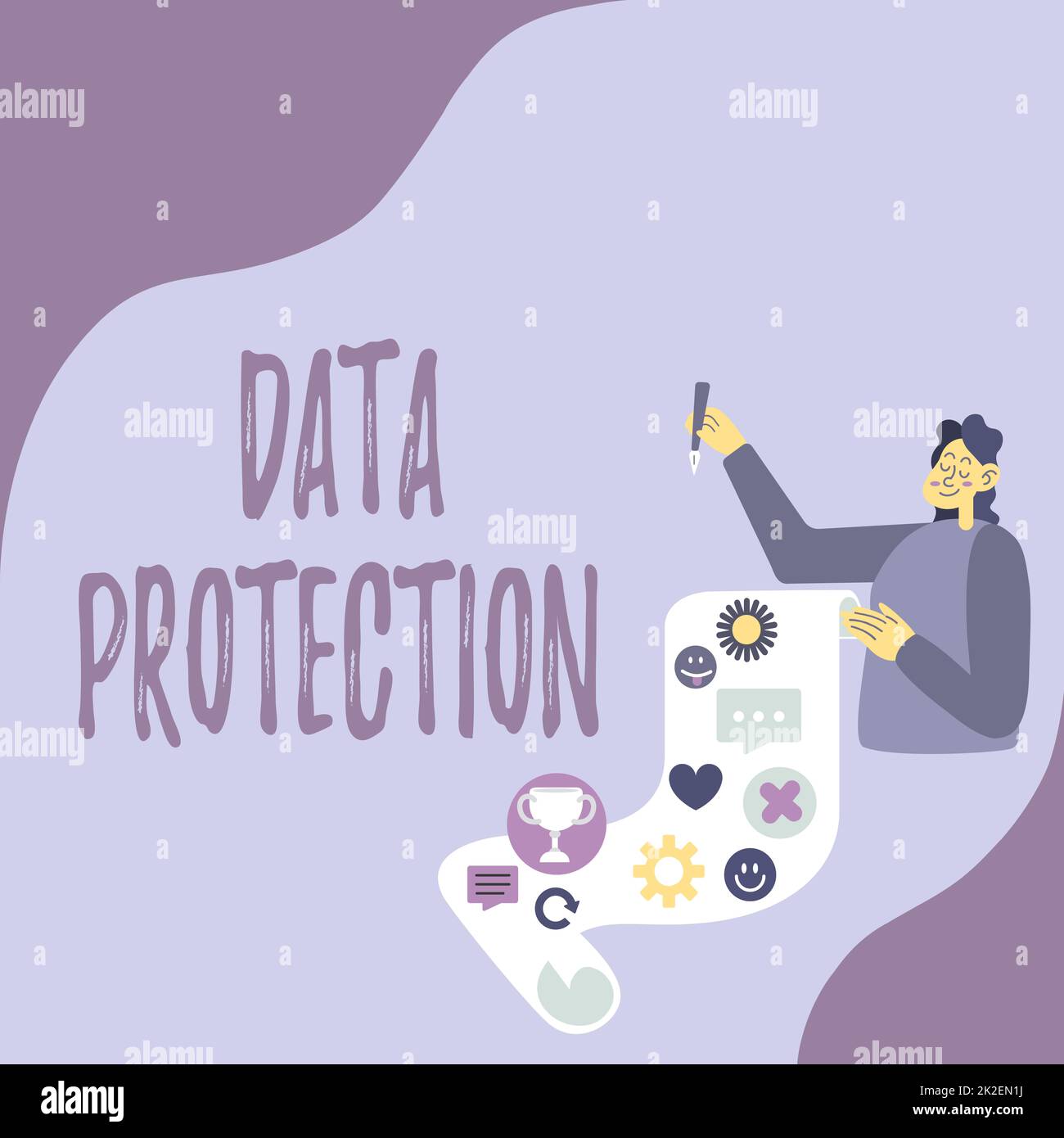 Handwriting text Data Protection. Word for Protect IP addresses and personal data from harmful software Lady Presenting Paper Showing Her Accomplishments Goals Project Ideas. Stock Photo