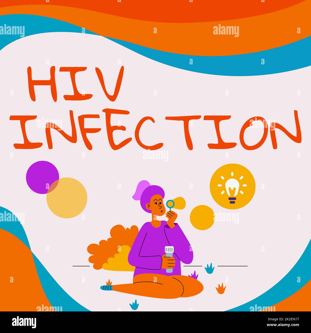 Inspiration showing sign Hiv Infection. Conceptual photo sexually transmitted infection and a chronic disease Lady Sitting In Park Blowing Balloons Thinking Of New Thoughts With Idea Lamp. Stock Photo
