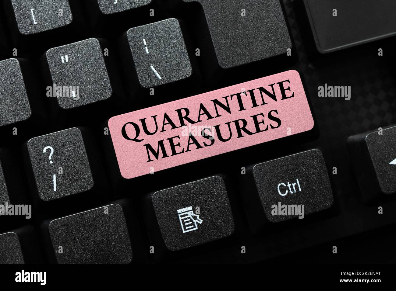 Text caption presenting Quarantine Measures. Internet Concept safety procedure to follow preventing the transmission of disease Editing And Retyping Report Spelling Errors, Typing Online Shop Inventory Stock Photo