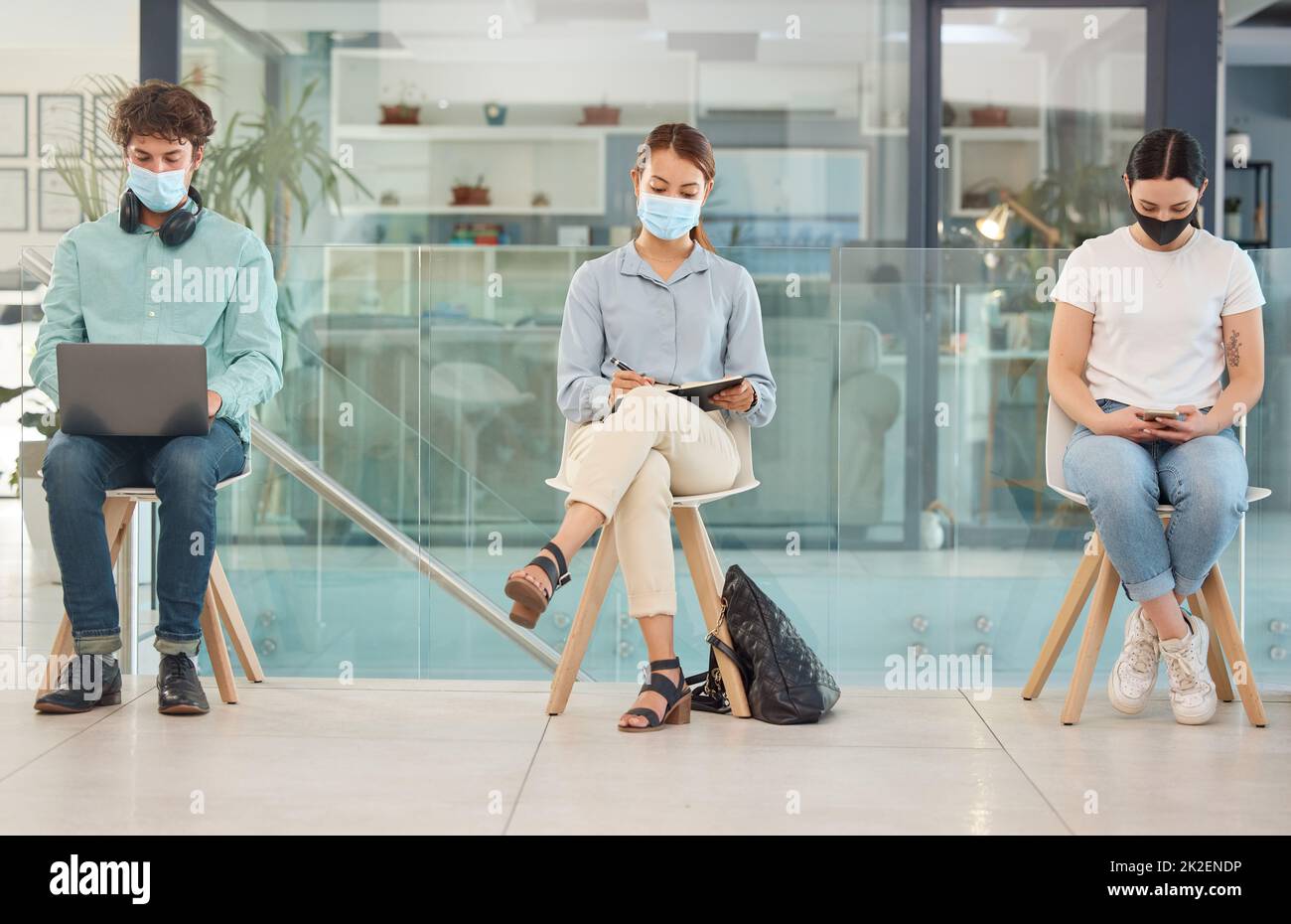 Covid, recruitment and people in waiting room social distancing and