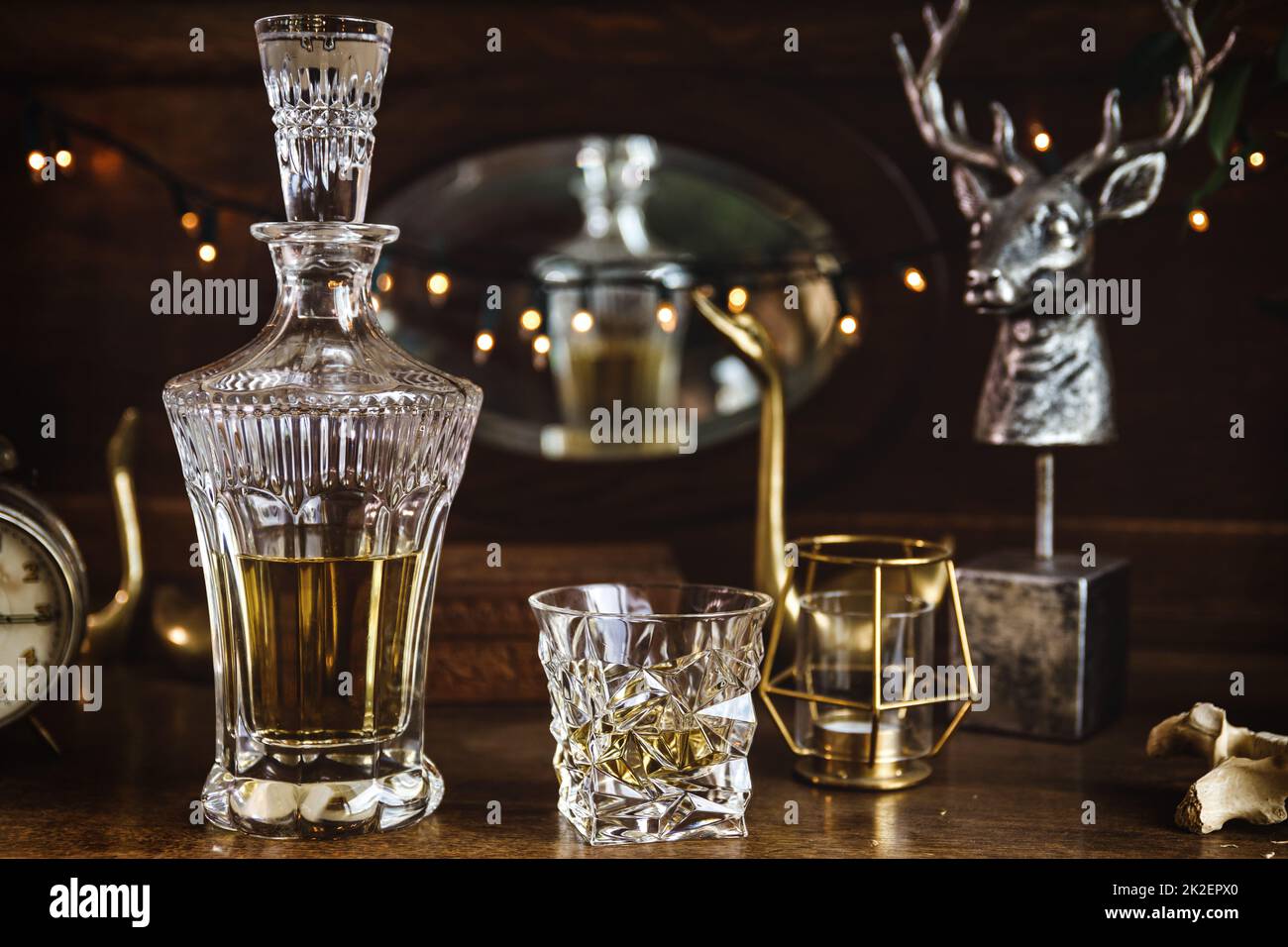 Expensive crystal decanter and glass of whiskey Stock Photo Alamy