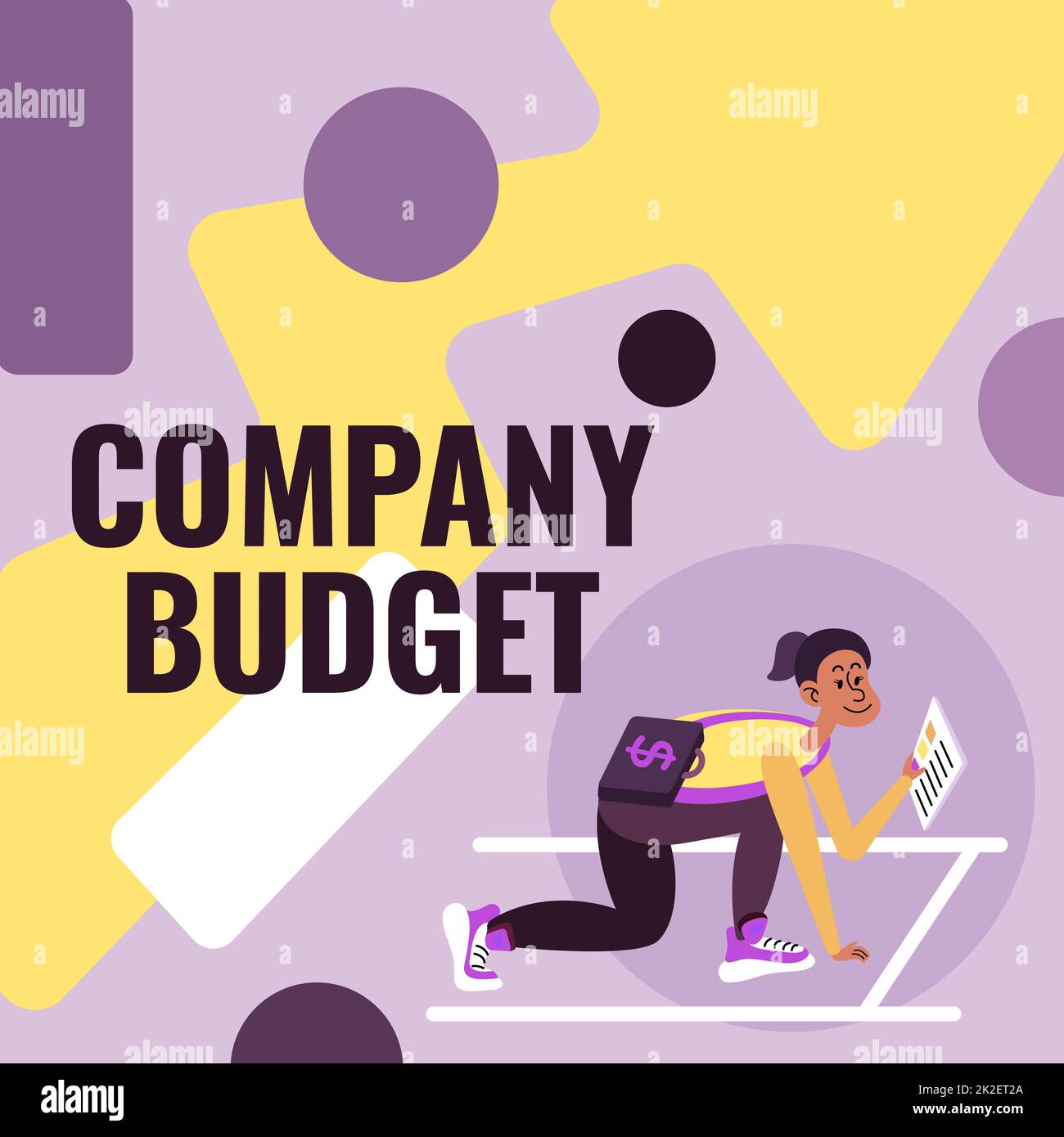 Writing displaying text Company Budget. Internet Concept the financial plan for a defined period often one year Woman Carrying Briefcase Reading Newspapers Preparing To Start Investing. Stock Photo