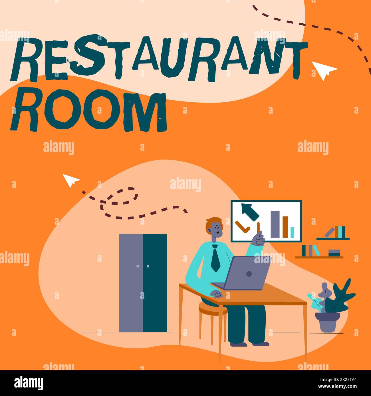 Writing displaying text Restaurant Room. Business showcase showing pay to sit and eat meals that are cooked and served Man Sitting On Desk Working And Presenting New Technologies. Stock Photo