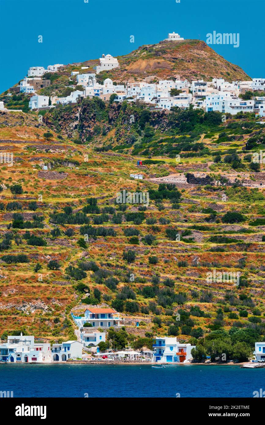 Klima and Plaka villages on Milos island, Greece Stock Photo