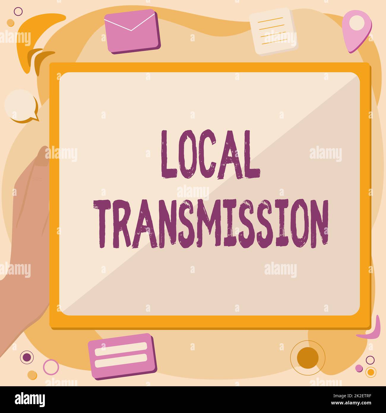 Hand writing sign Local Transmission. Word for clusteredacquired