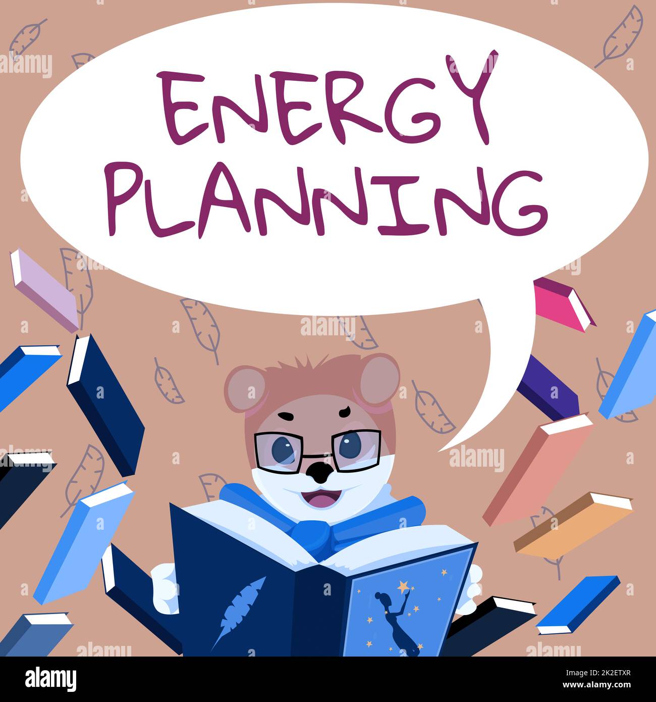 Conceptual caption Energy Planning. Business idea making of a strategy and plan for the consumption of energy Fox With Glasses Sitting In Library Reading A Book Studying. Stock Photo