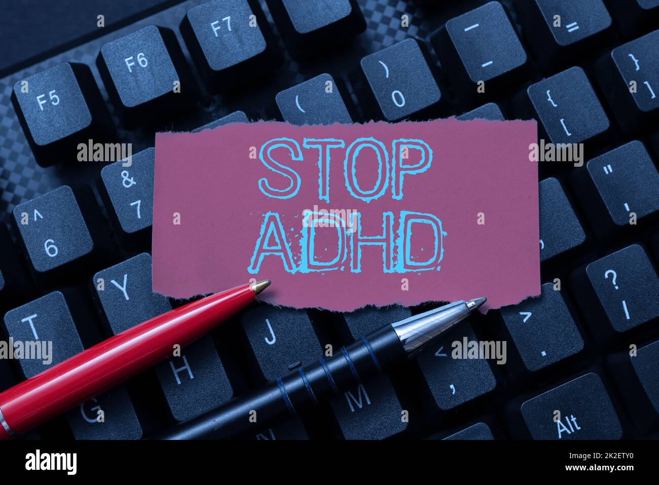 Conceptual caption Stop Adhd. Internet Concept Put at end the mental health disorder of children Hyperactive Typing Image Descriptions And Keywords, Entering New Internet Website Stock Photo