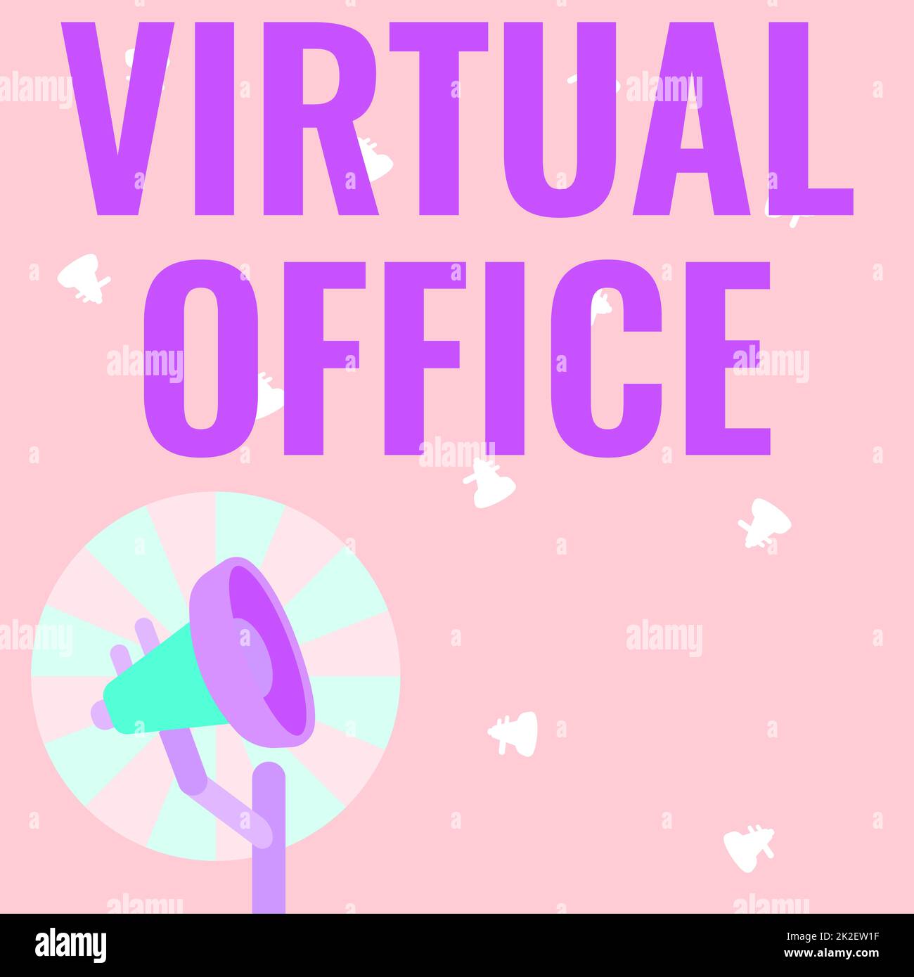 Text showing inspiration Virtual Office. Concept meaning Virtual Office Illustration Of Pole Megaphone With Sun Raises Making Announcements. Stock Photo