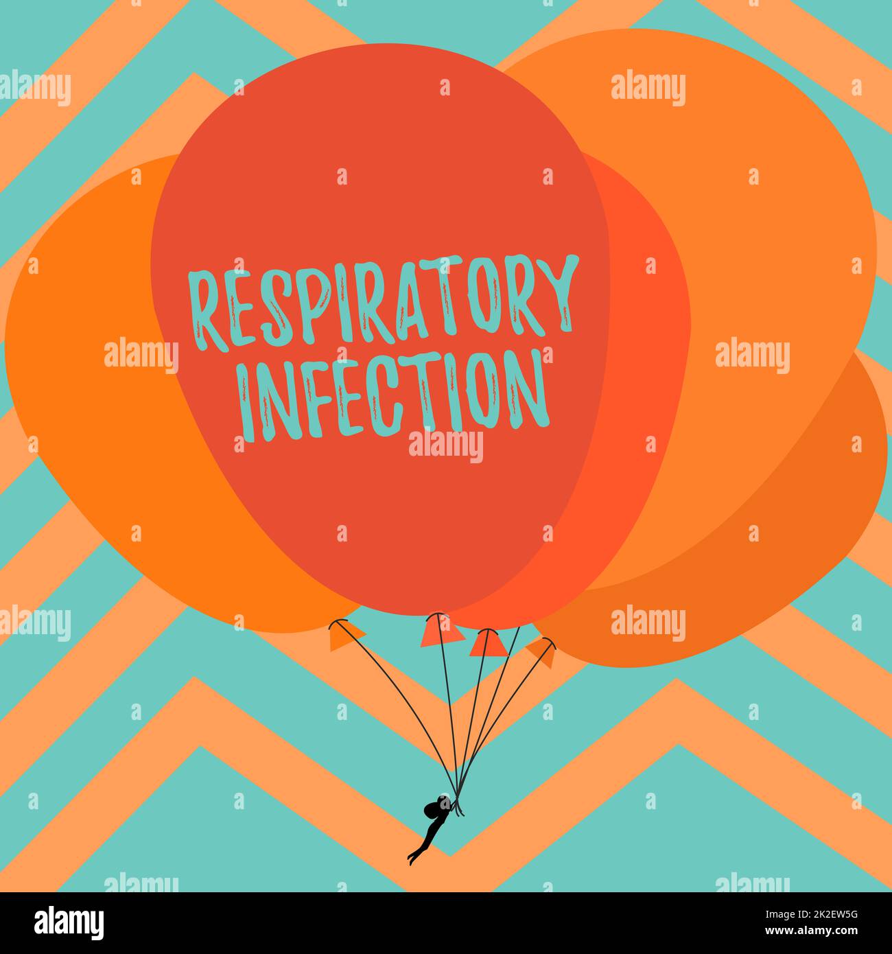 Text sign showing Respiratory Infection. Business showcase any infectious disease that directly affects the normal breathing Man Holding Colorful Balloons Drawing Flying Around Striped Background. Stock Photo