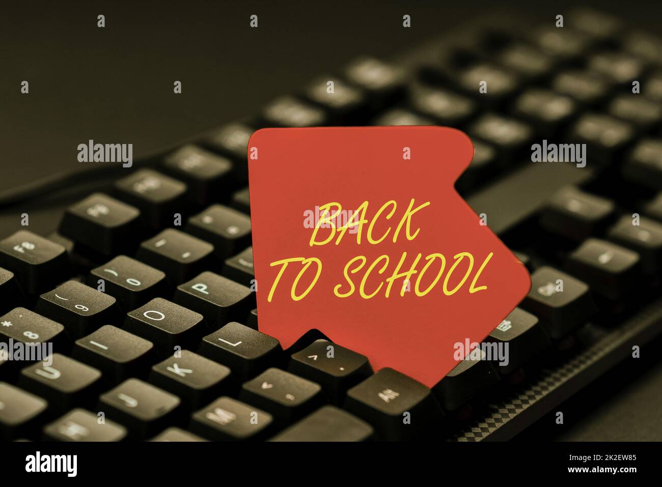 Writing displaying text Back To School. Business concept is the period relating to the start of a new school year Entering Image Keyword And Description, Typing Word Definition And Meaning Stock Photo