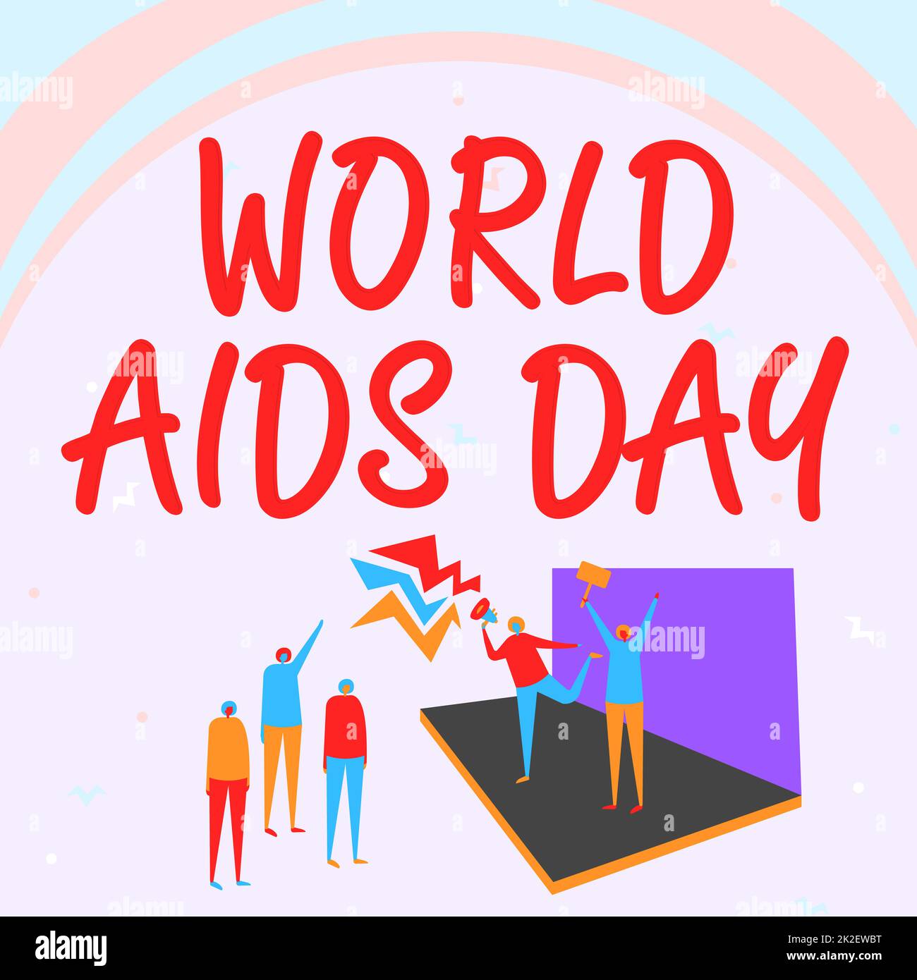 Text sign showing World Aids Day. Concept meaning World Aids Day Illustration Of Couple On Stage Making Announcement To The Small Crowd. Stock Photo