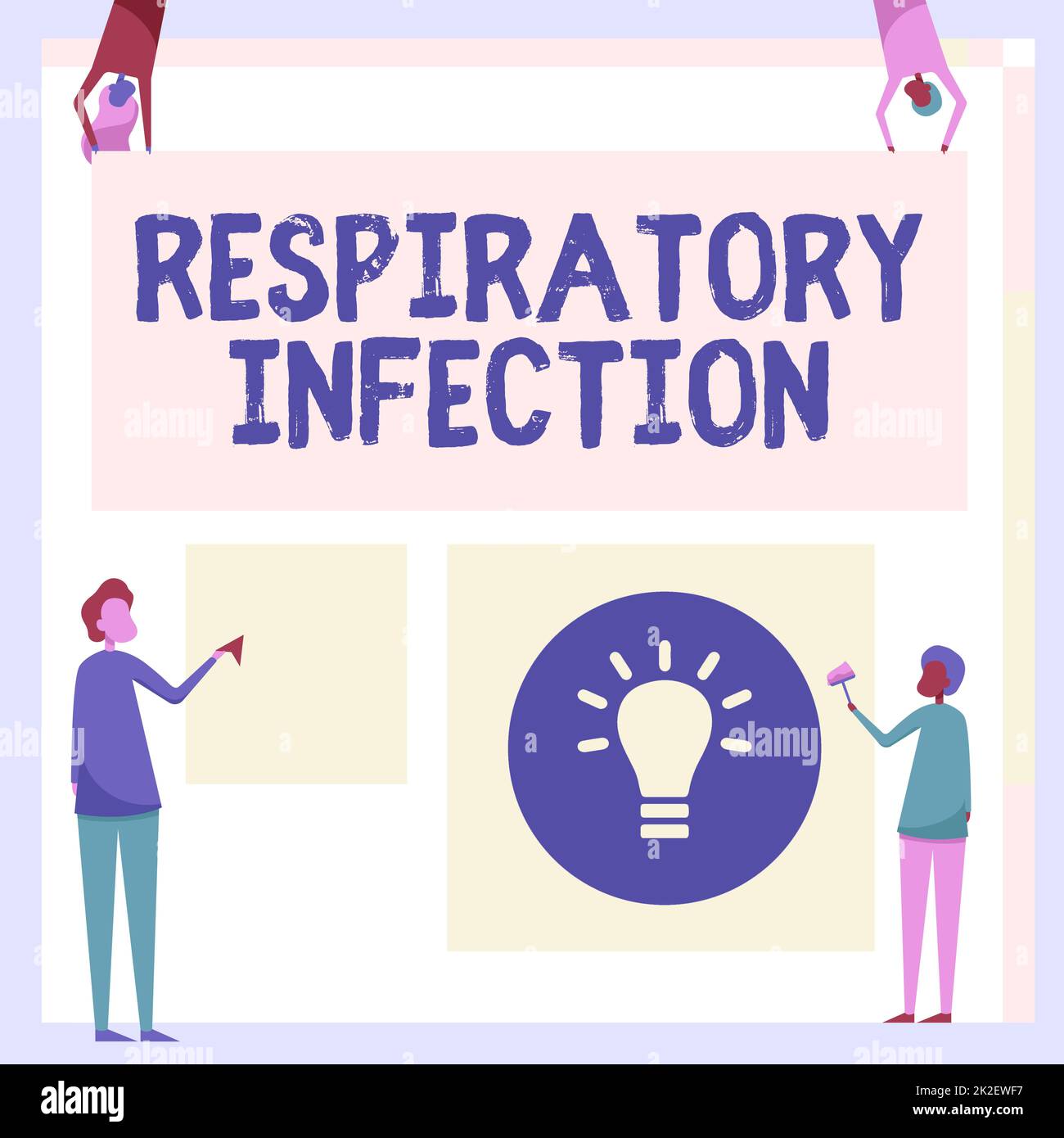 Hand writing sign Respiratory Infection. Business concept any infectious disease that directly affects the normal breathing Four Colleagues Drawing Standing Holding Different Sized Blank Sheet. Stock Photo