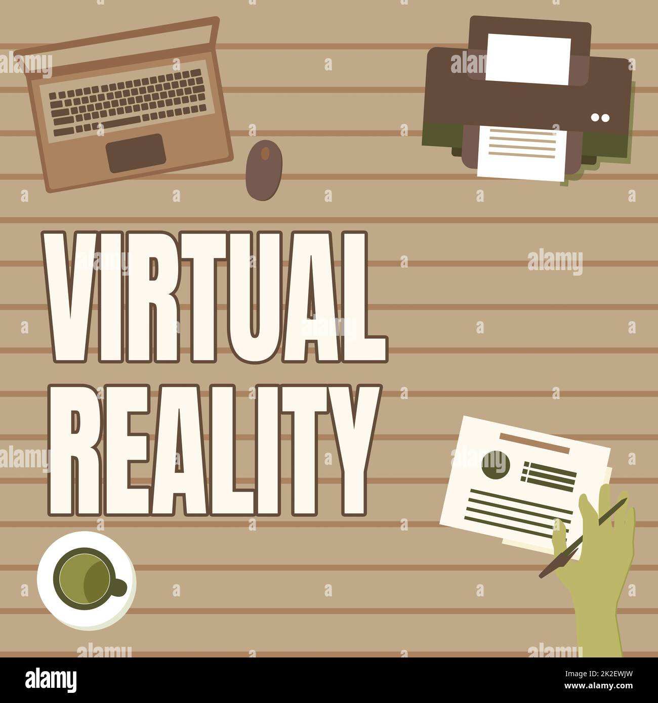 Conceptual caption Virtual Reality. Business overview Virtual Reality Hand Holding Pen Creating