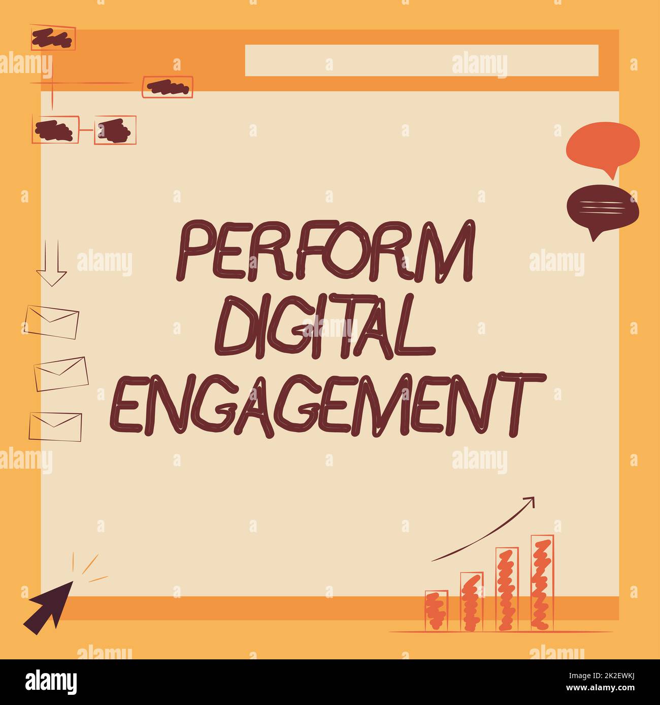 Conceptual display Perform Digital Engagement. Concept meaning engage your audience Crowd with the power of the social network Illustration Of Board Receiving Messages And Searching Improvements. Stock Photo