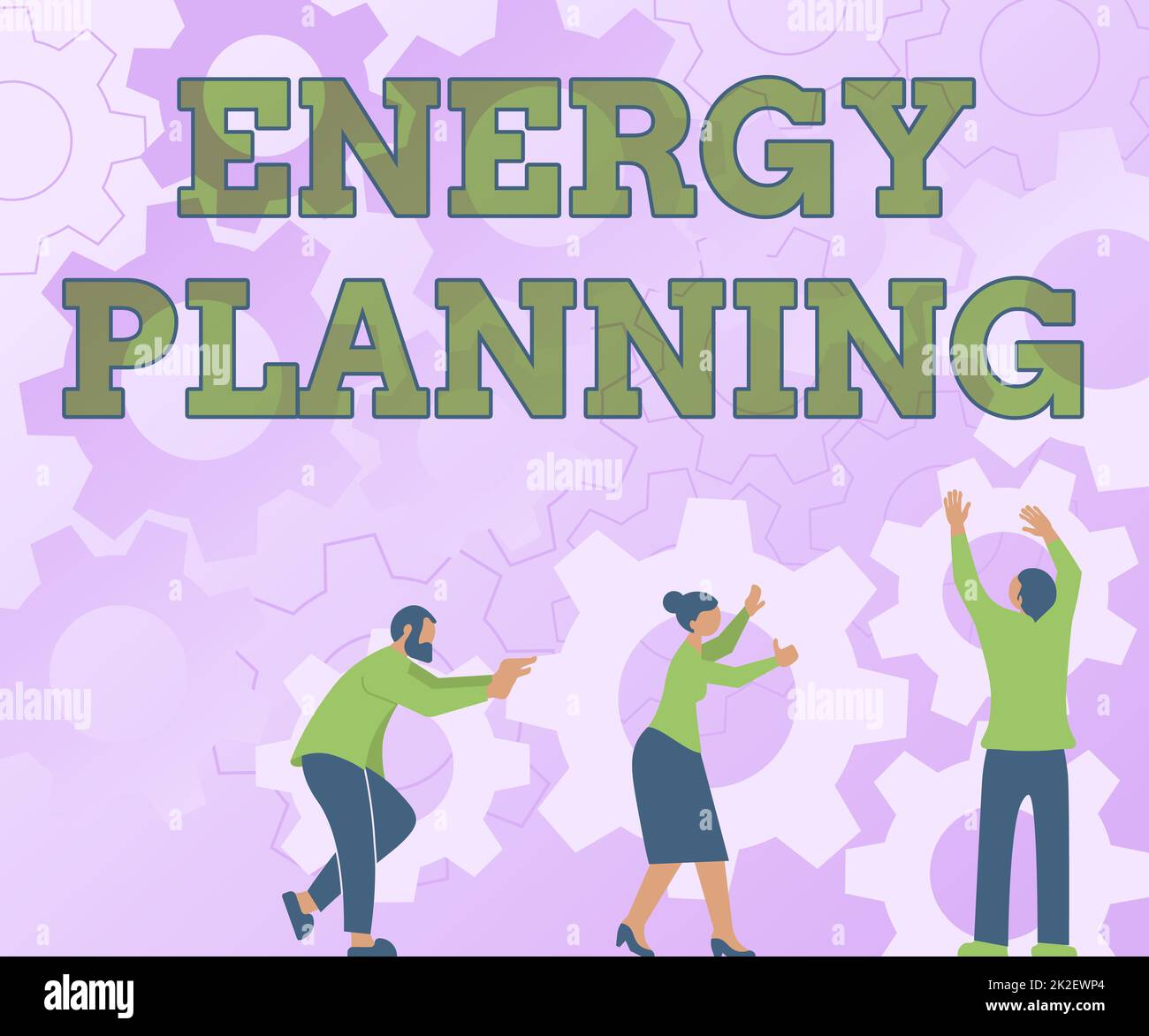 Text caption presenting Energy Planning. Business concept making of a strategy and plan for the consumption of energy Colleagues Carrying Cogwheels Arranging New Workflow Achieving Teamwork. Stock Photo